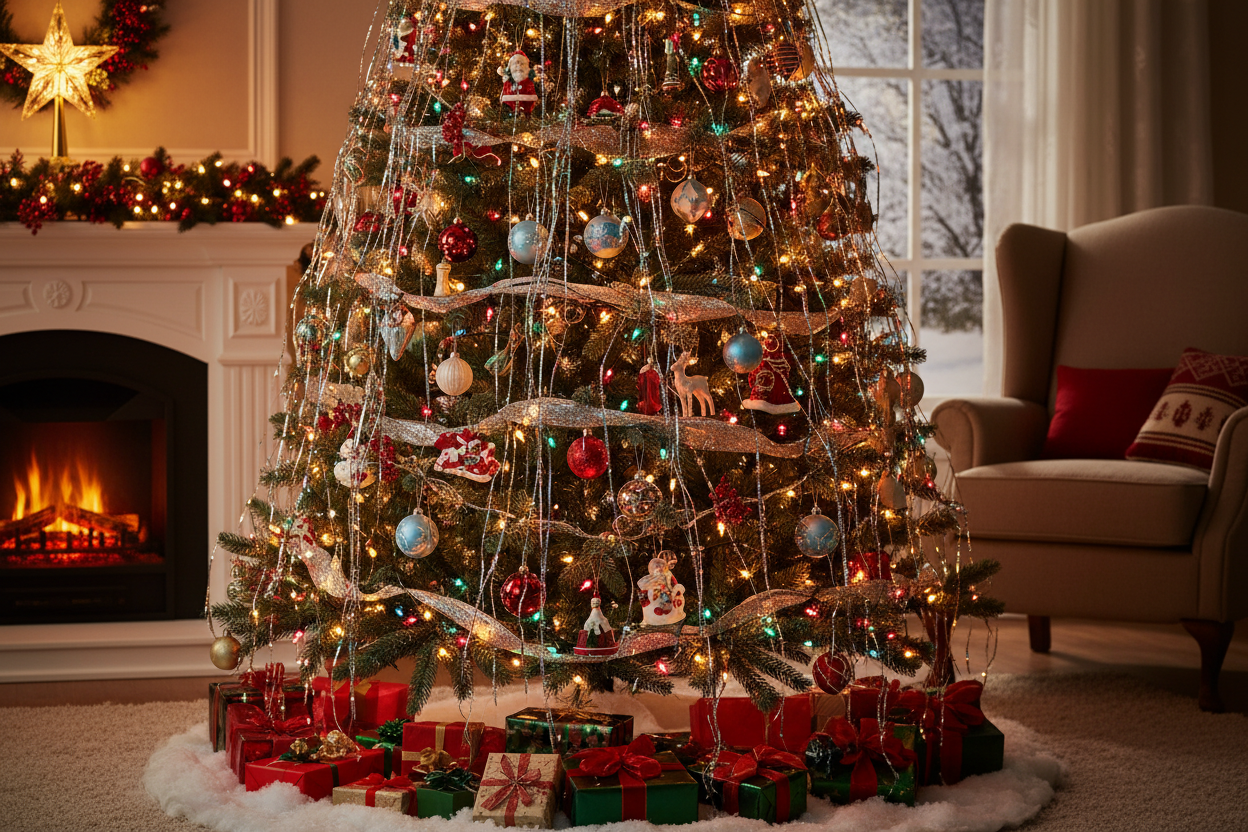 Decorations Christmas tree tinsel chirtsmas lights