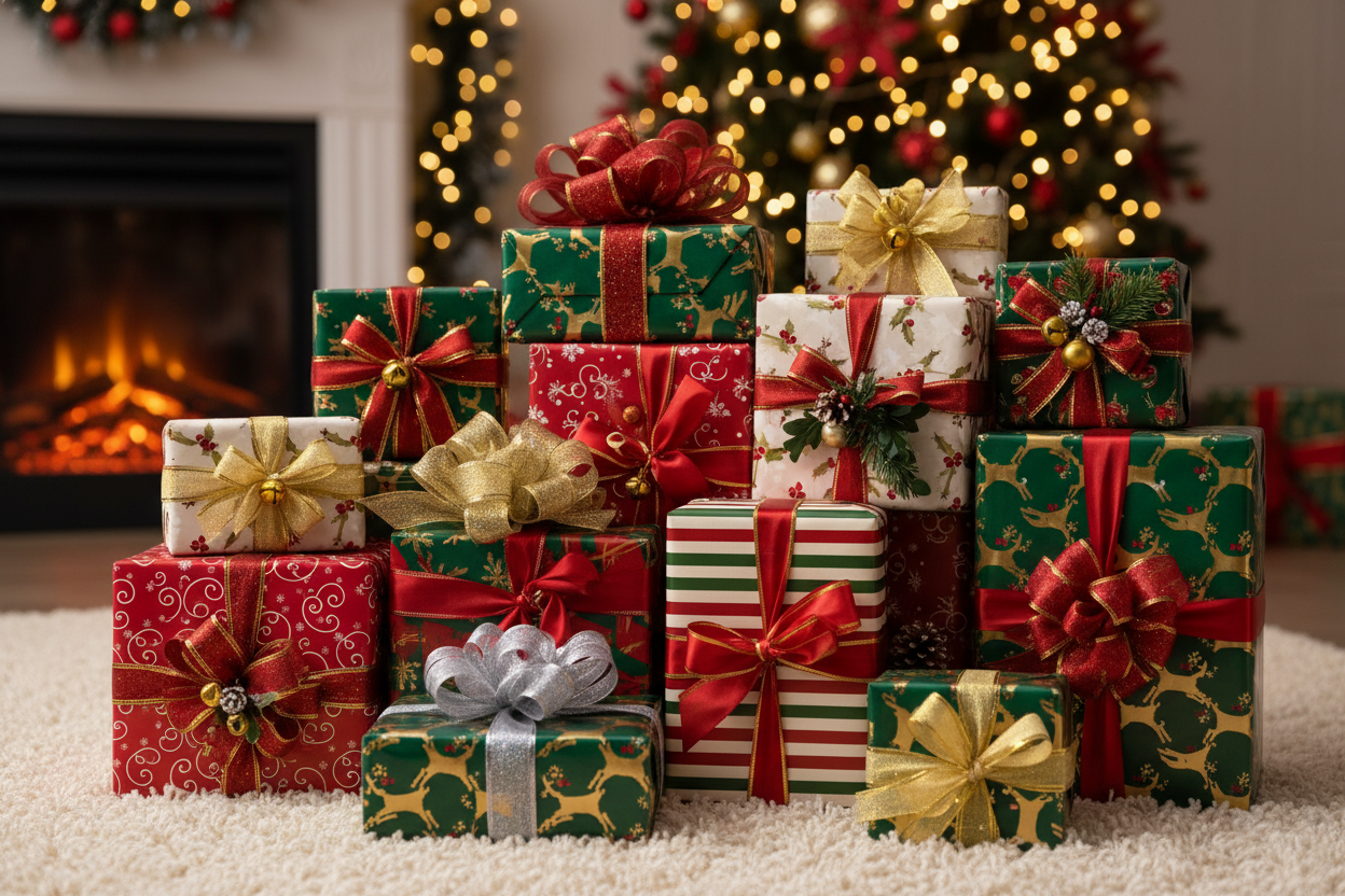 presents wrapped Christmas style